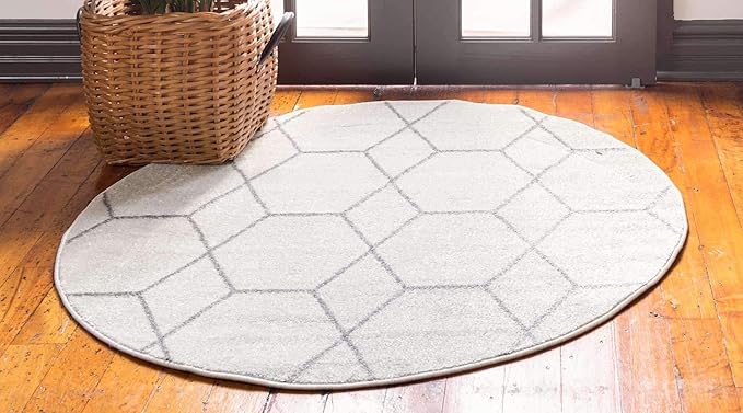Unique Loom Trellis Frieze Collection Area Rug - Geometric (7' Round, Ivory/ Gray)