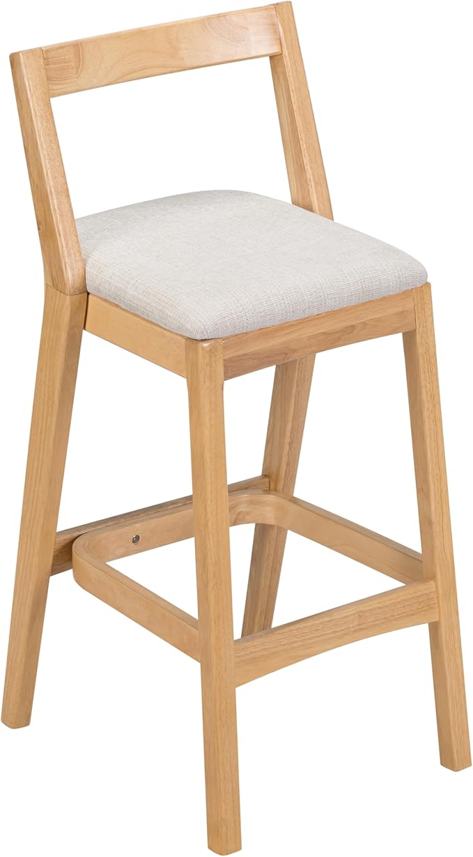 Christopher Knight Home Yone Counter Height Bar Stools Set of 2, Comfy Fabric Upholstered Bar Stool for Kitchen Island, Wooden Dining Room Chair, Barstools with Footrest/Backrest, Beige + Natural