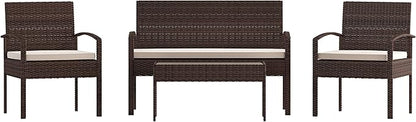 Flash Furniture Aransas Series 4 Piece Brown Patio Set with Steel Frame and Beige Cushions