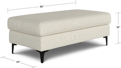 SIMPLIHOME Ava Large Rectangular Ottoman in 100% Recycled Polyester Tightly Woven Performance Fabric, Cream, 48-inches Wide, Multipurpose Table or Footrest Ottoman, Assembled, For Living Room