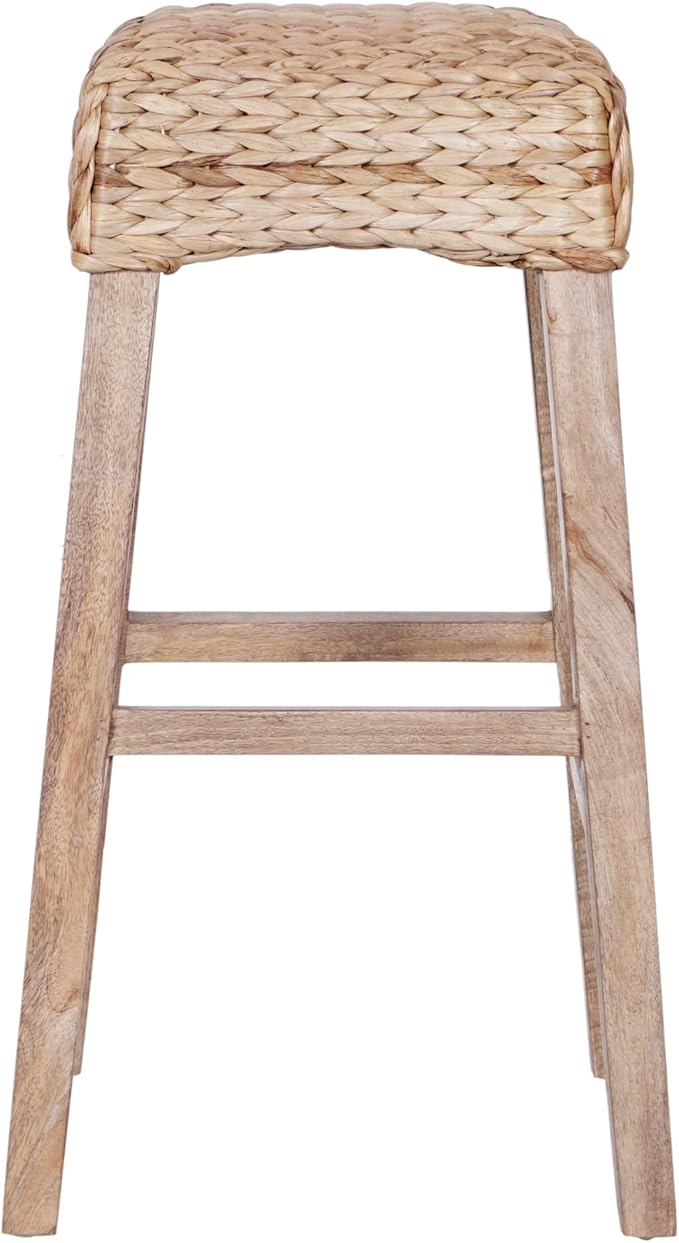JONATHAN Y BSL1101B Maui 29.5" Rustic Bohemian Hyacinth/Wood Backless Bar Stool for Home, Kitchen, Dining Room, Workspaces, Cafes and Resturants, Natural Woven Seat with Natural Wood Frame