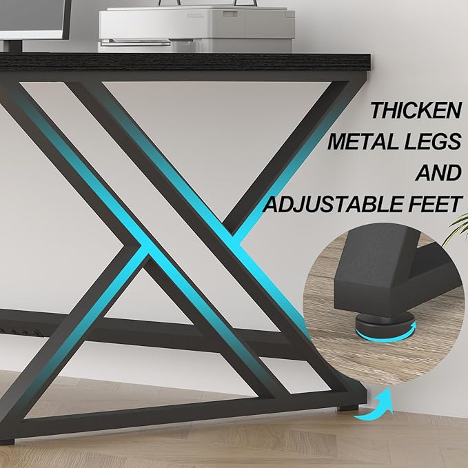LVB 78.7" Black Computer Desk, Large Industrial Pc Study Home Office Desk, Long Modern Wood Gaming Work Writing Desk for 2 Person, Farmhouse Double Workstation Executive Desk with Storage in Bedroom