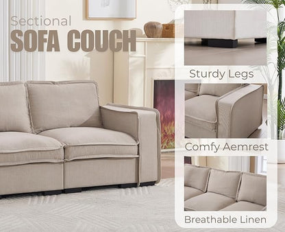 EALSON 119" Modular Sectional Sofa Modern Comfy 4-Seater Couch Sofa Linen Fabric Upholstered Cloud Couches with 24" Deep Seat and Wooden Legs for Bedroom/Living Room/Office, Oatmeal