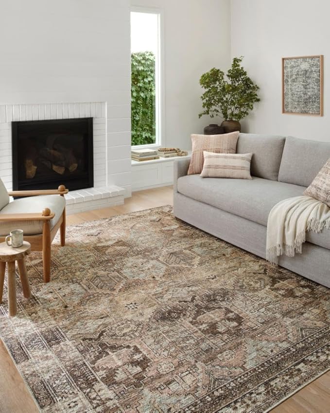 Loloi Amber Lewis Billie Collection, Clay & Sage 2'-0" x 5'-0" Area Rug – Antique & Distressed Accent Rugs for Living Room, Bedroom, Entryway & Hallway, No Shed High Traffic Area Home Decor Rug