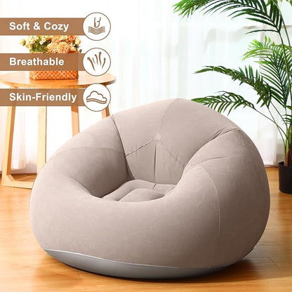 Realspring 9 Pcs Bean Bag Chairs for Adults Inflatable Chairs with Electric Air Pump,Blow up Couch Folding Portable Inflatable Couch Lazy Sofa for Reading Living Room Camping (Coffee)