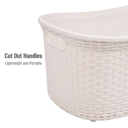 Mind Reader 40L Laundry Basket, Clothes Hamper, Premium Wicker Design, Plastic, Set of 2, Ivory