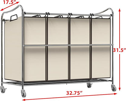 Simple Houseware 4-Bag Heavy Duty Rolling Laundry Sorter Cart, Chrome