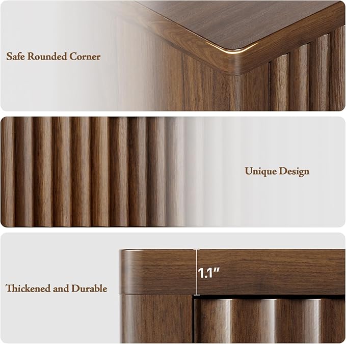 Night Stand with 3 Drawers, 23" Wide Modern Bedside Table with Large Storage, Fluted Bed Side End Table with Metal Handle, Tall Nightstand for Bedroom, Living Room, Office, Walnut, Set of 2