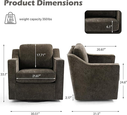 UIXE Swivel Accent Chair Set of 2, Chenille Upholstered Arm Chair for Living Room, Modern Club Armchair Comfy Single Sofa Bedroom Reading Seat with Lumbar Pillow - Coffee