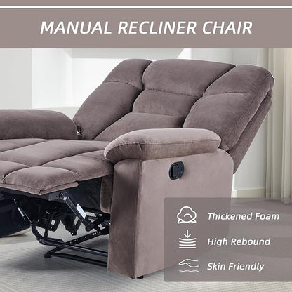 EBELLO Manual Recliner Chair for Adults with Soft Padded Headrest and Backrest, Overstuffed Single Recliner Sofa Chair for Living Room, Dark Brown