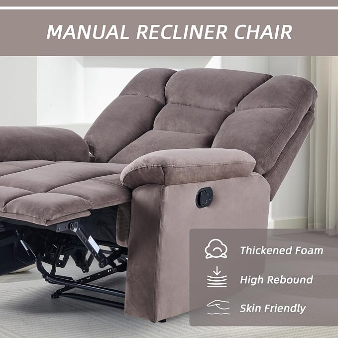 EBELLO Set of 2 Manual Recliner Chair for Adults with Soft Padded Headrest and Backrest, Overstuffed Single Recliner Sofa Chair for Living Room, Dark Brown