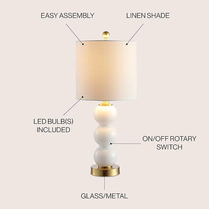 JONATHAN Y JYL1021A February 21" Glass/Metal LED Table Lamp Contemporary Bedside Desk Nightstand for Bedroom Living Room Office College Bookcase LED Bulb Included, White/Brass Gold