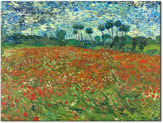 Wieco Art Poppy Field June 1890 Canvas Print of Vincent Van Gogh Wall Art Paintings Reproduction Field Pictures Artwork for Wall Decor and Home Decorations