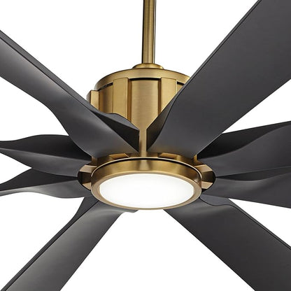Possini Euro Design 70" Defender Modern Outdoor Ceiling Fan with LED Light Remote Control Soft Brass Matte Black Damp Rated for Patio Exterior House Home Porch Gazebo Garage Barn