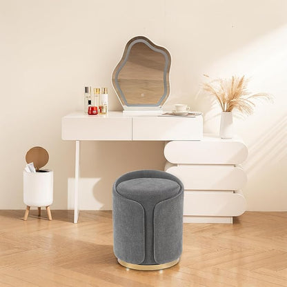 Swivel Vanity Stool with Gold Base Comfy Vanity Chair Modern Round Stool for Makeup Vanity Ottoman Foot Rest for Bedroom livingroom (Dark Gray)