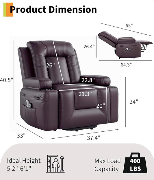 GarveeHome Power Lift Recliner Chair - Heat and Massage, PU Leather Electric Lift Recliner Chair for The Elderly, Adjustable Back and Legs, Designed for The Elderly and People with Mobility impaired