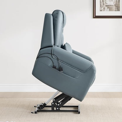 CHITA Electric Power Lift Recliner Chair for Elderly with Massage and Heat, Large Lay Flat Genuine Leather Recliner Chair with Cup Holders, USB Ports, Power Headrest, Independent Backrest, Navy
