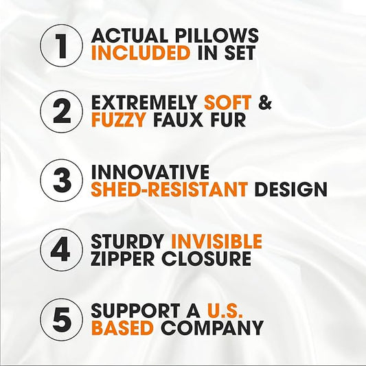 Cheer Collection Faux Fur Throw Pillows - Decorative Pillows for Couch, Bed Throw Pillows, Grey Accent Pillows for Bedroom or Living Room Aesthetic, Set of 2 Furry Throw Pillows, 24" x 24"