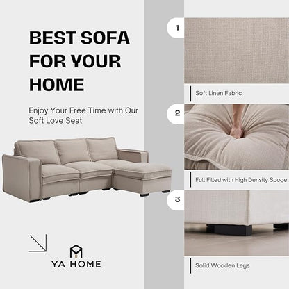 Modern Sectional Sofa for Living Room, Upholstered 2-Seater Modular Couches Linen Fabric Love Seat for Home Furniture, Oatmeal