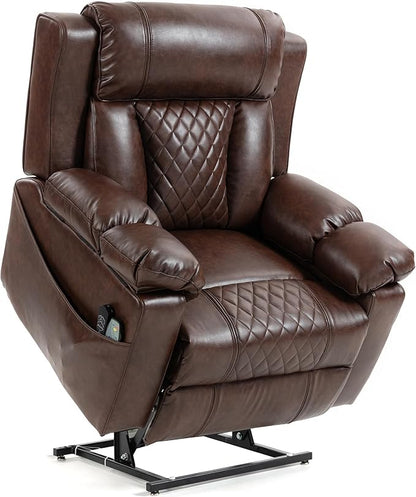 Big Man Power Lay Flat Lift Chair Oversized Recliner Dual Motor Heat Vibration for Elderly, Overstuffed Electric 28" Extra Wide Recliners with Flip Arm Storage Cup Holders,USB Type C Charging