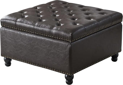 Square Storage Ottoman Bench Ottoman Coffee Table Bench Oversized Coffee Table Ottoman Bench with Storage for Living Room, Brown