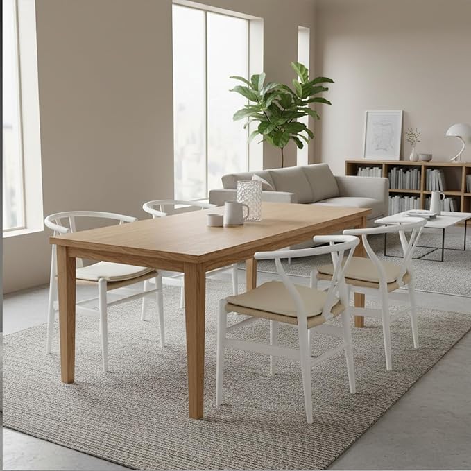 Tomile Wishbone Dining Chair with Arms, A Clean White PU Cushion Included on Handwoven Seat, Modern Mid-Century Y-Chair Crafted from White Ash Wood, Ideal for Dining Room Chairs Set (Ash Wood - White)