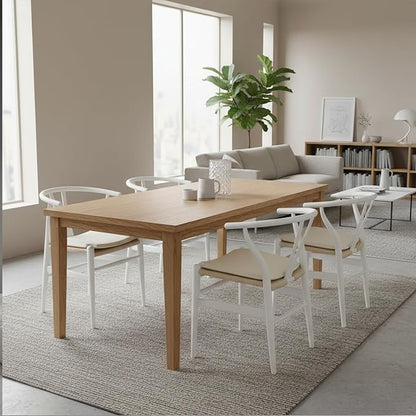 Tomile Wishbone Dining Chair with Arms, A Clean White PU Cushion Included on Handwoven Seat, Modern Mid-Century Y-Chair Crafted from White Ash Wood, Ideal for Dining Room Chairs Set (Ash Wood - White)