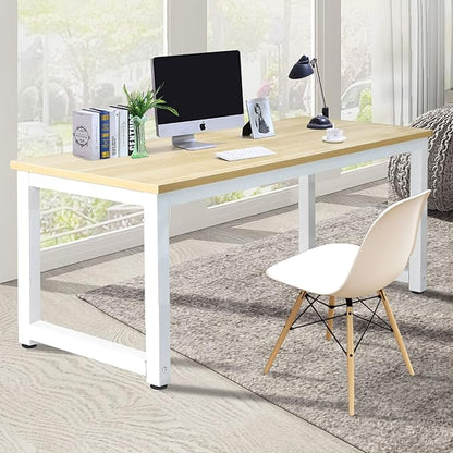 NSdirect Modern Computer Desk 63 Inch Large Office Desk, Writing Study Table for Home Office Desk Workstation Wide Metal Sturdy Frame Thicker Steel Legs, White