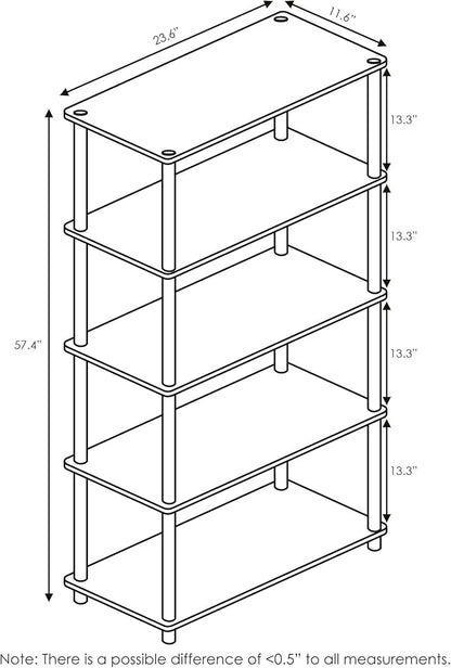 Furinno TURN-N-TUBE Storage Shelves, 5-Tier Book Shelf, Corner Shelf, Toolless Open Shelves, for Organization and Storage, Living Room, Garage, Home Office, Light Blue