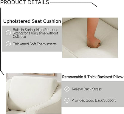 UIXE Swivel Accent Chair Set of 2, Chenille Upholstered Arm Chair for Living Room, Modern Club Armchair Comfy Single Sofa Bedroom Reading Seat with Lumbar Pillow - Cream Beige