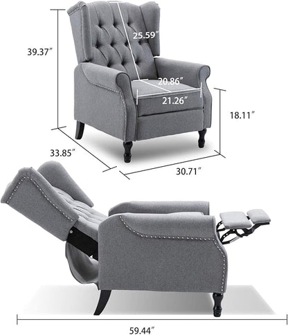 Pushback Recliner Chair, Modern Accent Arm Chair, Fabric Wingback Chair for Living Room Bedroom, Grey