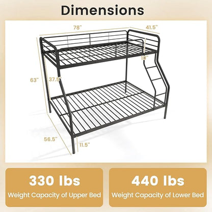 Giantex Metal Bunk Beds Twin Over Full Size, Heavy Duty Bunk Bed for Teens Adults with Ladder & Guardrails, Space Saving Metal Bunk Bed for Dorm, Bedroom, Apartment, No Box Spring Needed (Black)