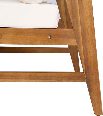 Christopher Knight Home Suri Set of 2 Acacia Wood Lounge Chair Outdoor, Contemporary Accent Chair Set with Weather Resistant Cushion, Deep Seating Armless, Comfy Patio Chairs, Teak + Cream