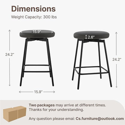 Swivel Bar Stools Set of 3, 24" Counter Height Bar Stool, Backless Barstools with Faux Leather Upholstered Seat&Sturdy Wood Legs for Kitchen Island, Black