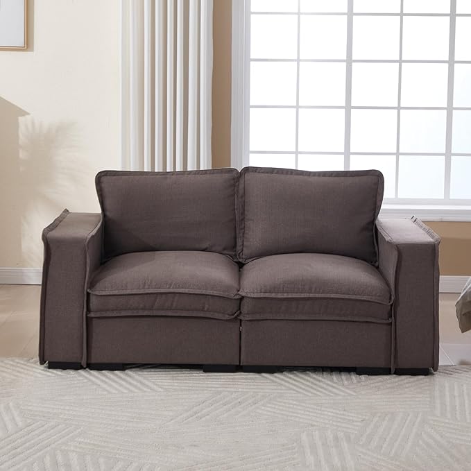 Modern Sectional Sofa for Living Room, Upholstered 2-Seater Modular Couches Linen Fabric Love Seat for Home Furniture, Grey