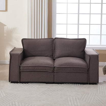 Modern Sectional Sofa for Living Room, Upholstered 2-Seater Modular Couches Linen Fabric Love Seat for Home Furniture, Grey