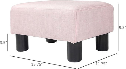 HOMCOM Ottoman Foot Rest, Small Foot Stool with Linen Fabric Upholstery and Plastic Legs, Cube Ottoman for Living Room, Pink