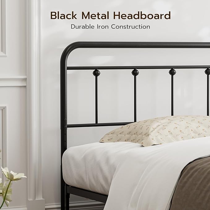 Black Metal King Size Headboard, Height Adjustable, Farmhouse Victorian Wrought Iron Headboards Only for Bedroom