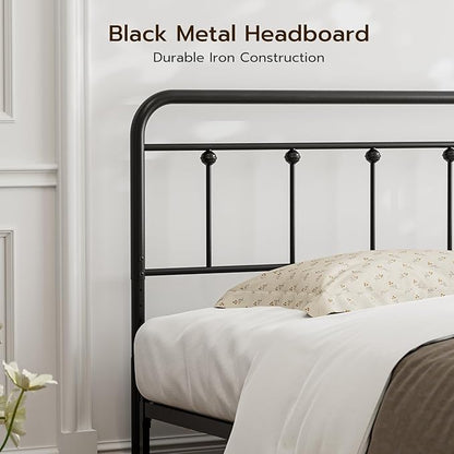 Black Metal King Size Headboard, Height Adjustable, Farmhouse Victorian Wrought Iron Headboards Only for Bedroom
