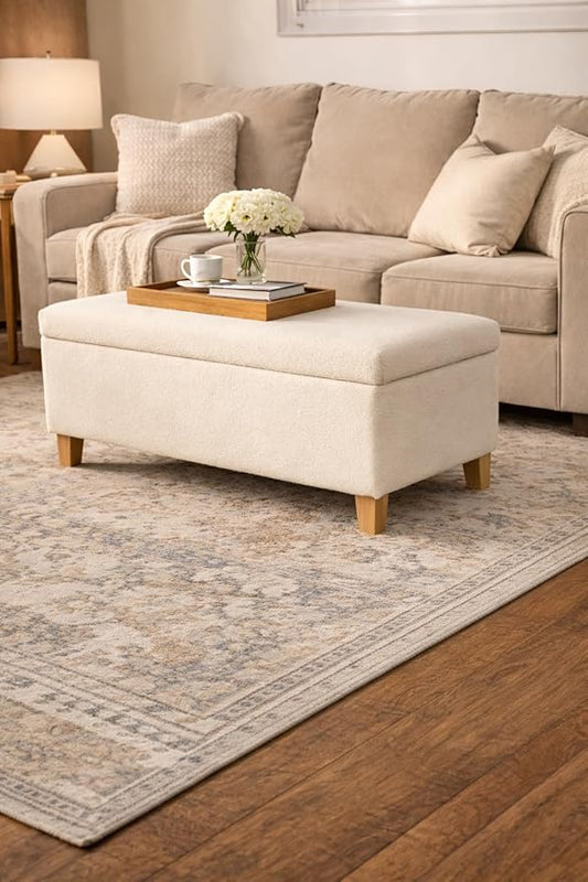 HomePop Sherpa Storage Bench - Cream