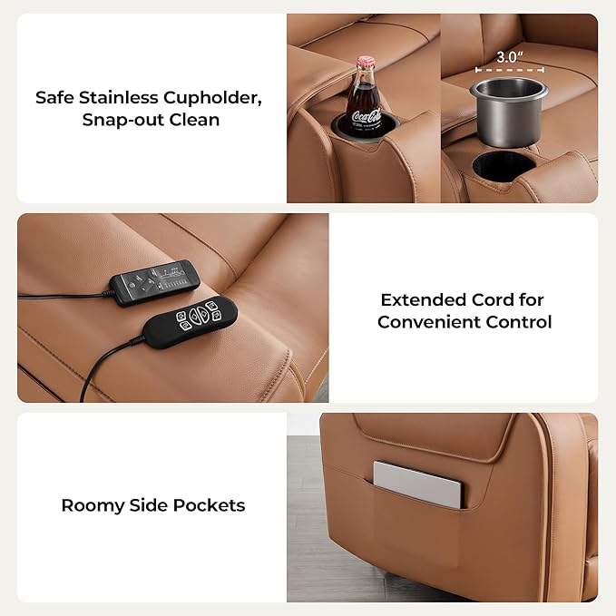 CHITA Electric Power Lift Recliner Chair for Elderly with Massage and Heat, Large Lay Flat Genuine Leather Recliner Chair with Cup Holders, USB Ports, Power Headrest, Independent Backrest, Saddle