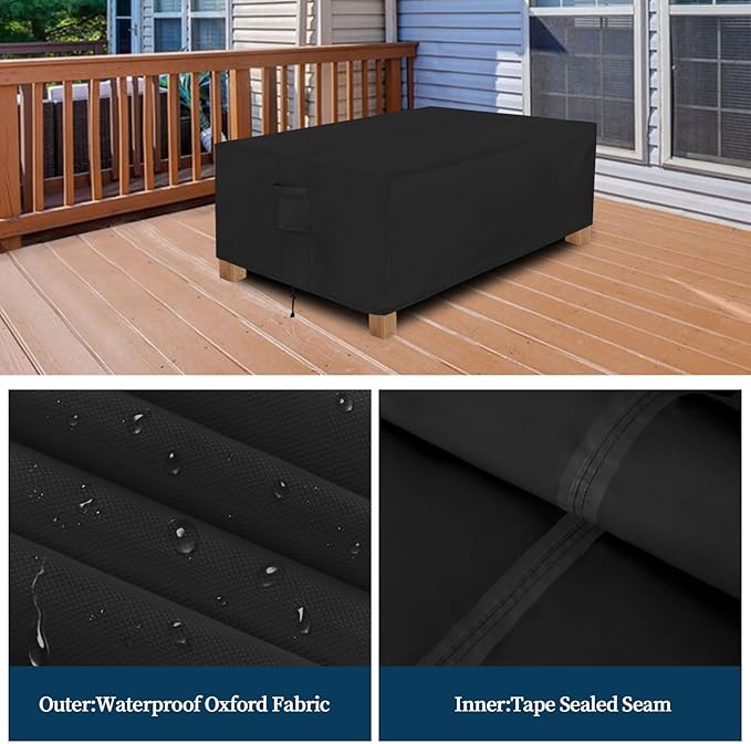 Easy-Going Patio Furniture Cover Waterproof Outdoor Rectangular Table Cover with Seal Tape at Seams (84" L x 44" W x 23" H, Black)