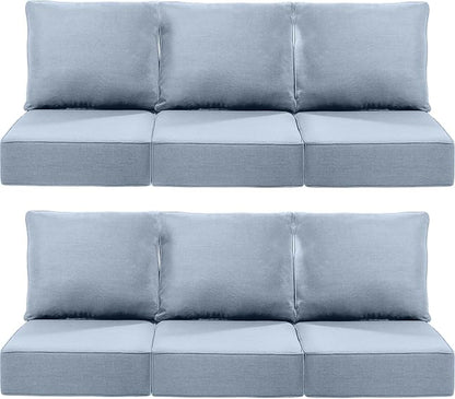 Luxury 24x24x6 Inch Outdoor Deep Seat Cushions Set of 6 - Comfortable Patio Zipper Chair Cushion for Outside Wicker Dining Rocking Swivel Chairs Loveseat Couch Sectional Sofa - Baby Blue