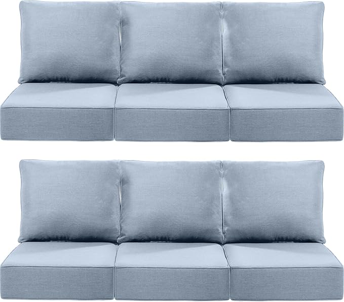 Luxury 22x24/22x25 6-Inch Outdoor Deep Seat Cushions Set of 6 - Comfortable Patio Zipper Chair Cushion for Wicker Dining Rocking Swivel Chairs Loveseat Couch Sectional Sofa - Baby Blue