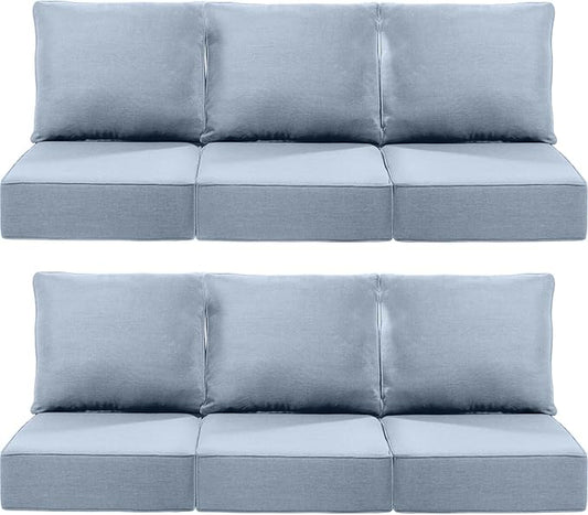 Luxury 22x24/22x25 6-Inch Outdoor Deep Seat Cushions Set of 6 - Comfortable Patio Zipper Chair Cushion for Wicker Dining Rocking Swivel Chairs Loveseat Couch Sectional Sofa - Baby Blue