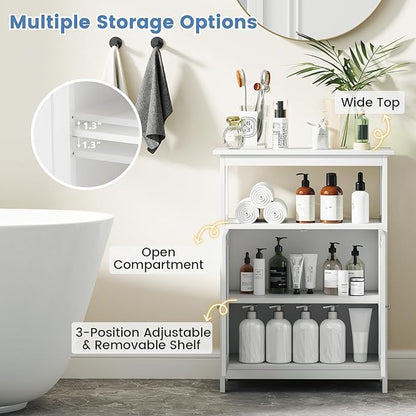 COSTWAY Bathroom Floor Storage Cabinet, Modern Wooden Freestanding Storage Organizer with 2 Doors, 3-Level Adjustable Shelf, for Entryway, Living Room, Kitchen (White)