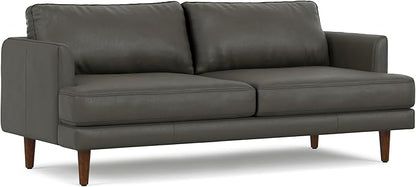 SIMPLIHOME Livingston 76-inch Wide Sofa in Coal Top Grain Genuine Leather, Handcrafted Mid-Century Modern Loveseat for Living Room, Compact 2-Seater with Feather-Wrapped Cushions and Solid Wood Frame