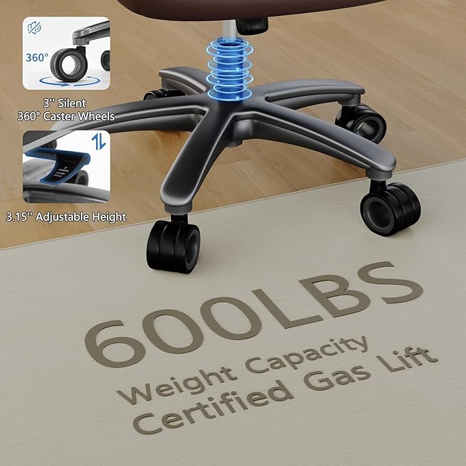 Big and Tall Office Chair, 600lbs Heavy Duty Desk Chair with 5D Arms, Adjustable Lumbar Support & Height, Tilt Function, PU Leather High Back Ergonomic Executive Computer Chair with 3'' Silent Casters