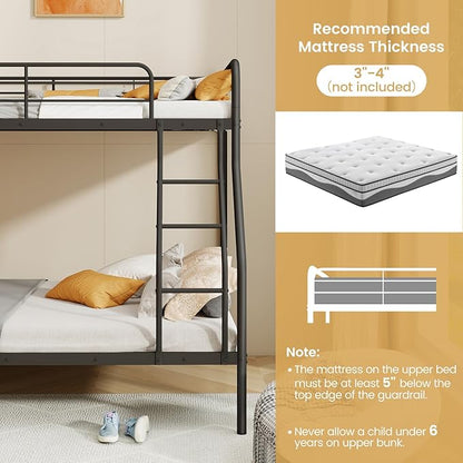 Giantex Metal Bunk Beds Twin Over Full Size, Heavy Duty Bunk Bed for Teens Adults with Ladder & Guardrails, Space Saving Metal Bunk Bed for Dorm, Bedroom, Apartment, No Box Spring Needed (Black)