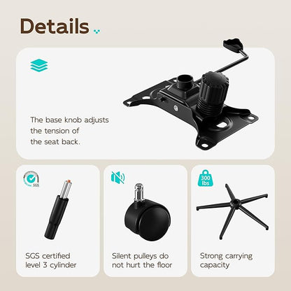 Black Leather Desk Chair with Wheels,Triple-Layers Thicken Wide Seat Height Adjustable,Mid Back,Desk Chair Comfy for Home,Office
